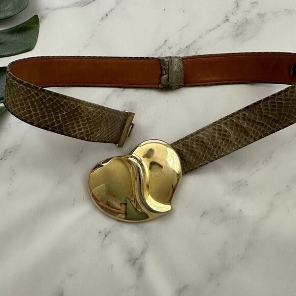 Alexis Kirk Womens Vintage 90s Heart Buckle Belt Size M Tan Faux Snakeskin - Picture 3 of 5